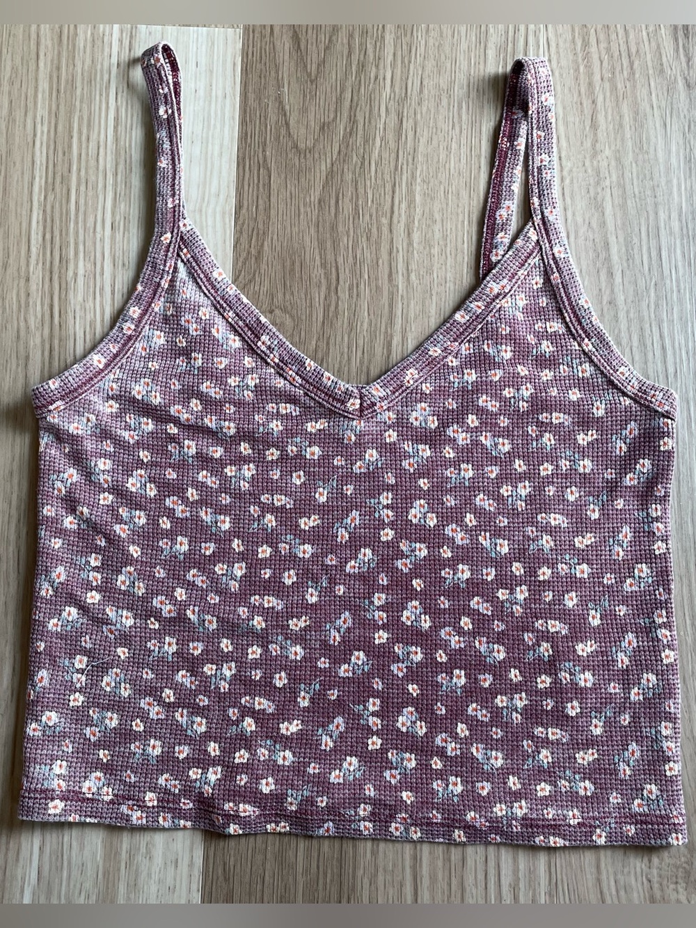 American Eagle AE Women’s Crop Tank Top Ditsy Floral Burnout Waffle Cami Small